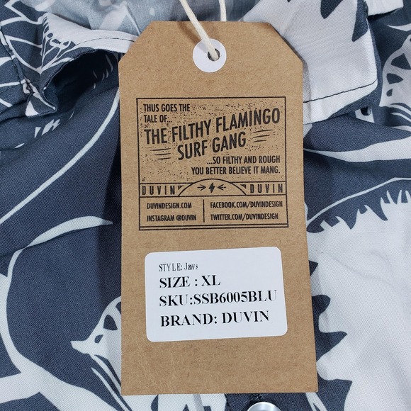 Duvin Design Company Shirt Mens XL Blue White Jaws‎ Shark Print Button Up Casual - Picture 4 of 8